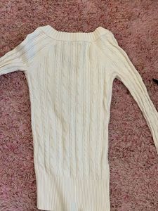 Cream Cable Knit V-Neck Sweater