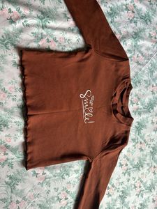 Brown Solid Long Sleeve Tshirt