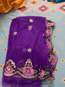 Embroidered Purple Dupatta