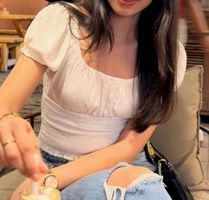 H&amp;M White Smocked Puff Sleeve Top