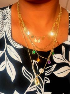 Anti-turnish Multi-Layered Gold Necklace with Gems
