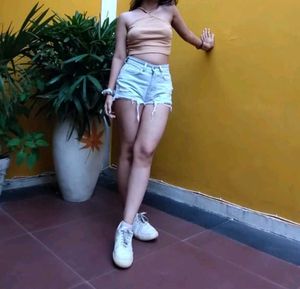 Beige Ribbed Halter Neck Crop Top