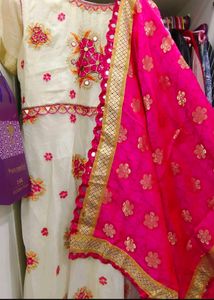 White &amp; Pink Embroidered anarkali