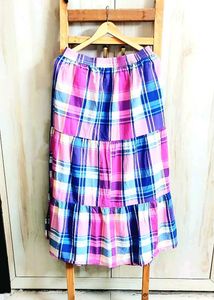 Chic Tiered Plaid Maxi Skirt waist size-38
