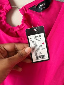 Hot Pink Puff Sleeve Square Neck Mini Dress