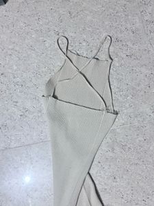 Cream Ribbed Knit Maxi Dress fully stretchable fit