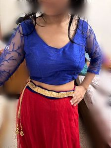 Red Lehenga with Blue Blouse