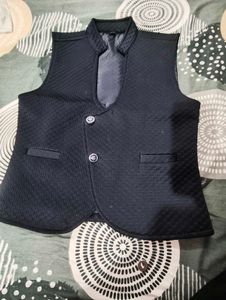 Boys Navy Quilted Nehru Jacket Vest