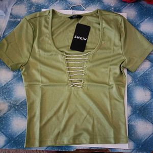 Shein Green Cutout Detail Crop Top