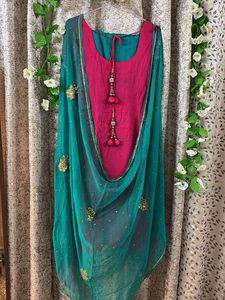 Embellished Magenta Kurta Set with Dupatta