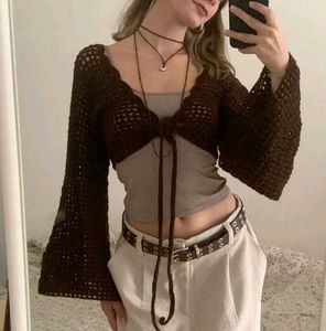 Crochet Bell Sleeve Crop Top