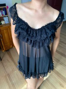 Elegant Black Lace Trim Dress