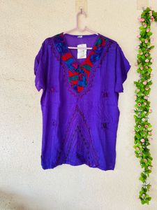 Vibrant Purple Embroidered Kurta Top