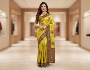 Elegant Yellow Polka Dot Saree