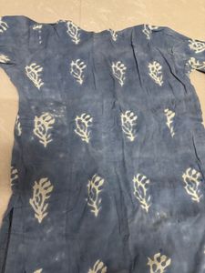 Hand-Block Printed Indigo Blue Cotton Kurta