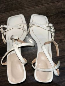 Stylish White Strappy Heeled Sandals