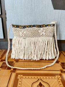Boho Macrame Fringe Crossbody Bag