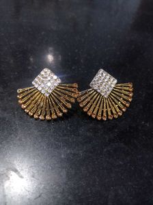 Designer Fan-Shaped Earrings with Rhinestones