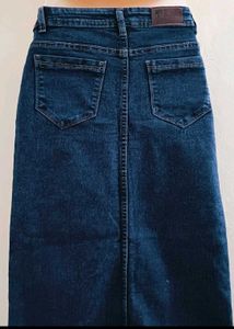 Denim Maxi Skirt with Slit