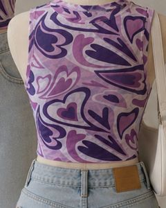 Mesh Heart Print Sleeveless Top