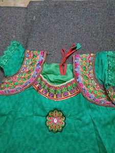 Girls Green Embroidered Dress