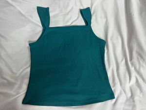 Teal Ribbed Tank Top with Charm