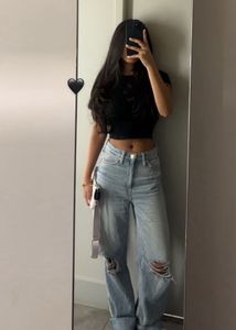 Black Ribbed Cropped T-Shirt