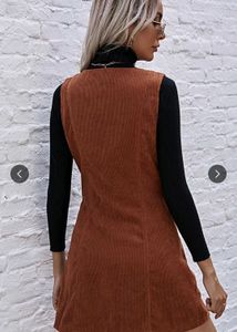 Brown Corduroy Button-Up Mini Dress
