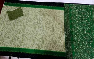 🇳🇿💫🎀Elegant Green &amp; Black Floral Print Saree