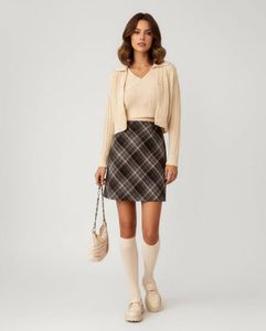 Korean Plaid Wool Like Mini Skirt