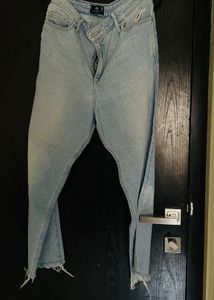 Light Wash Ripped Hem Jeans