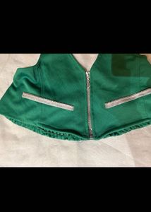 Green Halter Zip Crop Top