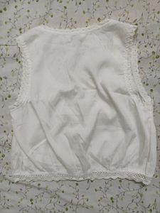 Lace Trim Button-Up Top