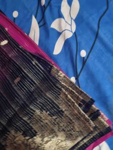 Pink &amp; Purple Saree with Gold Detail