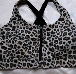 Animal Print Zip-Front Sports Bra