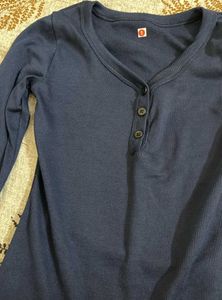 Navy Blue Ribbed Henley Top