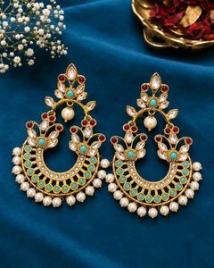 Elegant Pearl & Turquoise Chandelier Earrings