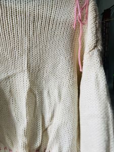 Cozy Cream Knit Sweater with Pink Accents