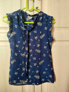 Floral Navy Sleeveless sheer Top