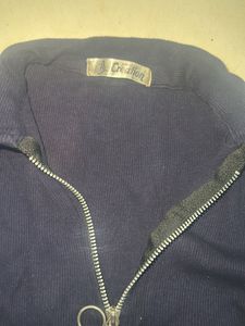 Navy Blue Zip Up Crop Top
