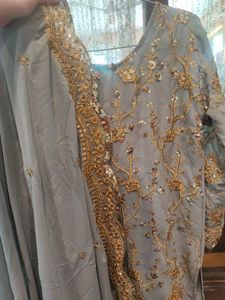 Elegant  Grey Kurta with Gold Embroidered Sharara