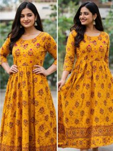 3/4th Yellow Floral Print gown