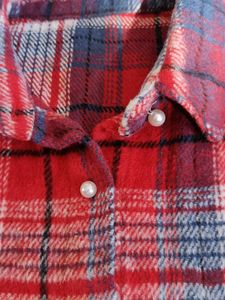 Red Plaid Flannel with Smiley Patch