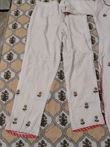 White Polka Dot Kurta with Embroidered Neckline