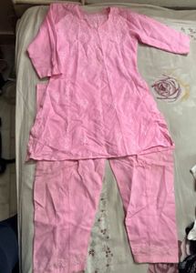 Elegant Pink Chikankari Kurta Set
