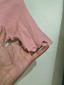 Pink Ribbed Button-Up Top