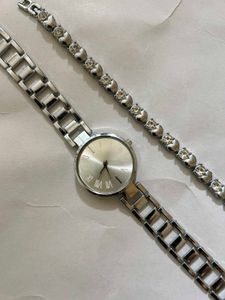 Silver Watch and Bracelet Set