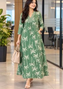 Green Palm Print Kurta cum dress
