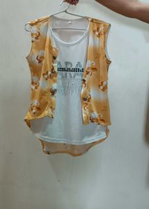 Girls Yellow Floral 2-Piece Top with White Inner |