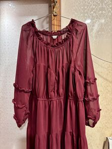 Elegant Tiered Burgundy Chiffon Dress